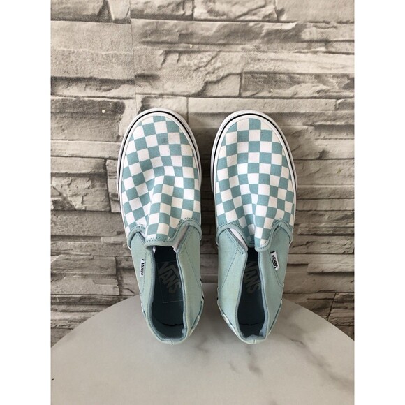 VANS Unisex Asher Slip-On Shoes Canal Blue/White Checkerboard Sz 7 - Picture 1 of 6